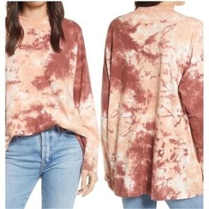 Free People We The Free tie dye long sleeve t-shirt Cabernet pink red size L